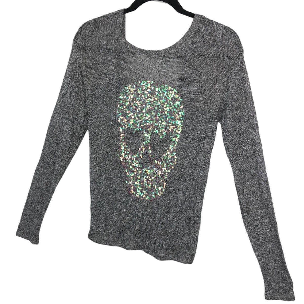 Victoria's Secret VS PINK Skull Sequin Lightweight Sweater w/ TATTERED ELBOWS Size XS / US 0-2 / IT 36-38 - 2 Thumbnail