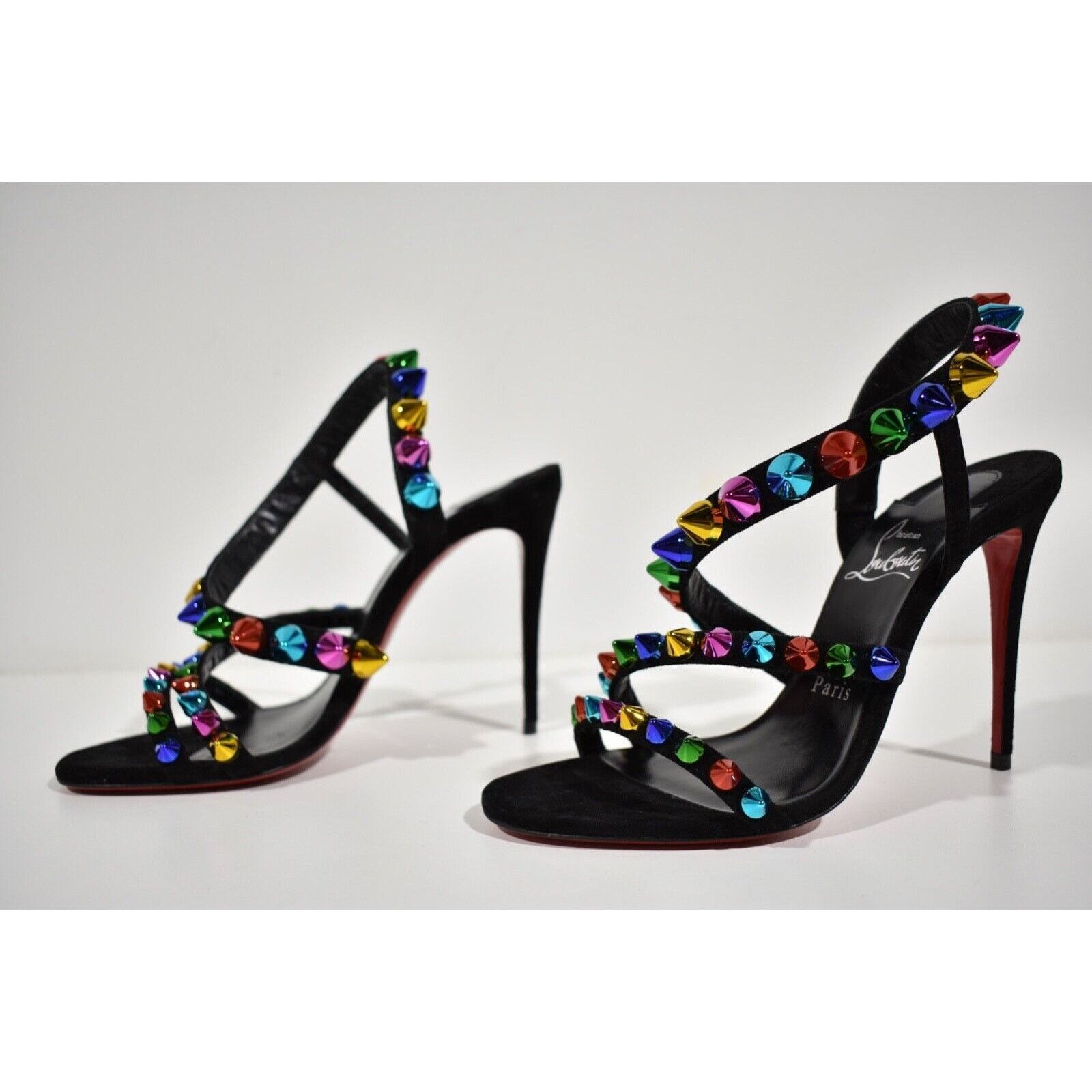 Christian Louboutin Spikita Strap 100 Black Suede Strappy Sandal Heel Pump 38 Size US 8 / IT 38 - 8 Thumbnail