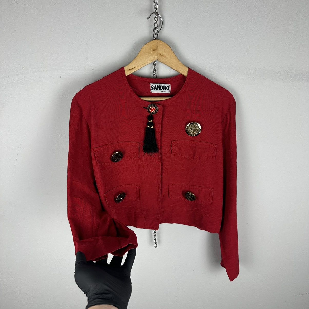 Sandro Vintage Rare Sandro 80’s Red Napaleon Cropped Blazer Size M / US 6-8 / IT 42-44 - 5 Thumbnail