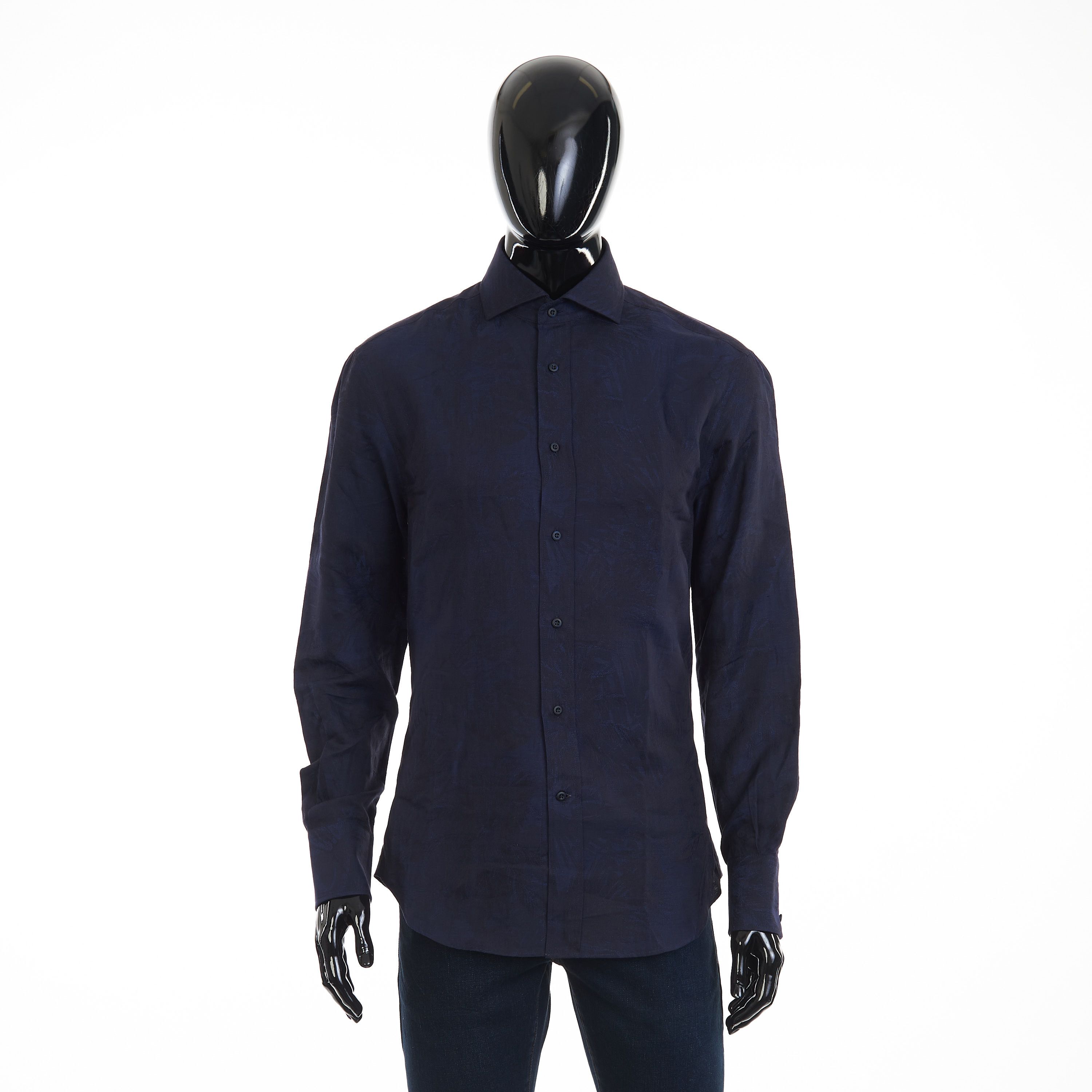 Brunello Cucinelli Palm Jacquard Slim Fit Shirt - Cotton & Linen, Spread Collar Size US XL / EU 56 / 4 - 1 Thumbnail