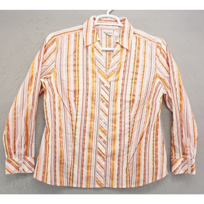 Chico's 100% Linen Pink striped Shirt Size X-Large