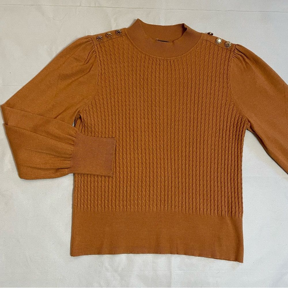 Adrianna Papell New Adrianna Papell Cable Knit Puff Sleeve Shoulder Button Size L / US 10 / IT 46 - 5 Thumbnail
