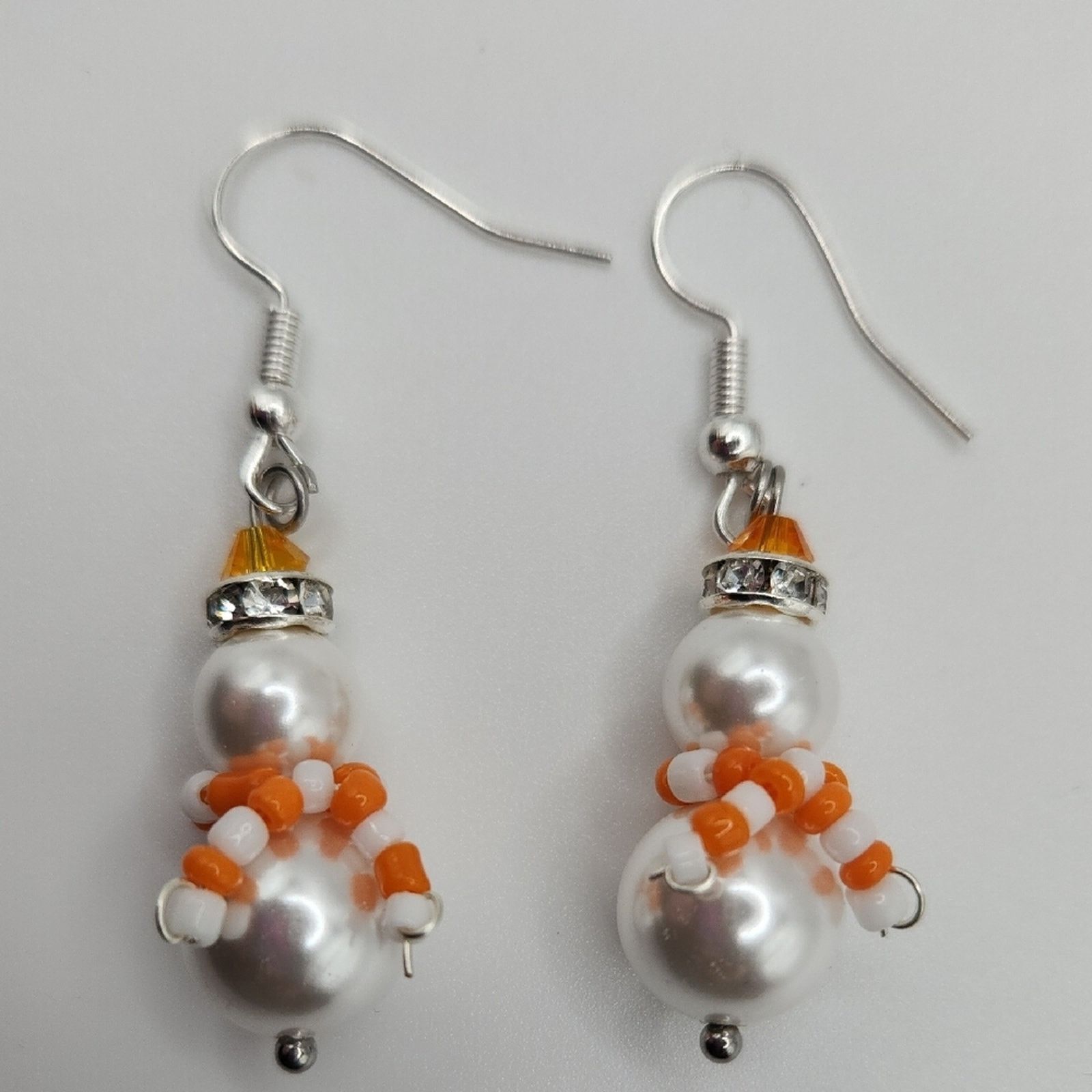 Other Chic White and Orange Beaded Snowman Earrings with Crystals Size ONE SIZE - 5 Thumbnail