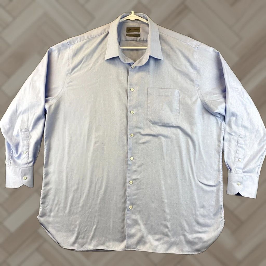 John W Nordstrom Dress Shirt 18/35 Blue Cotton Long Sleeve Button-Up Pocket  Collared Spread