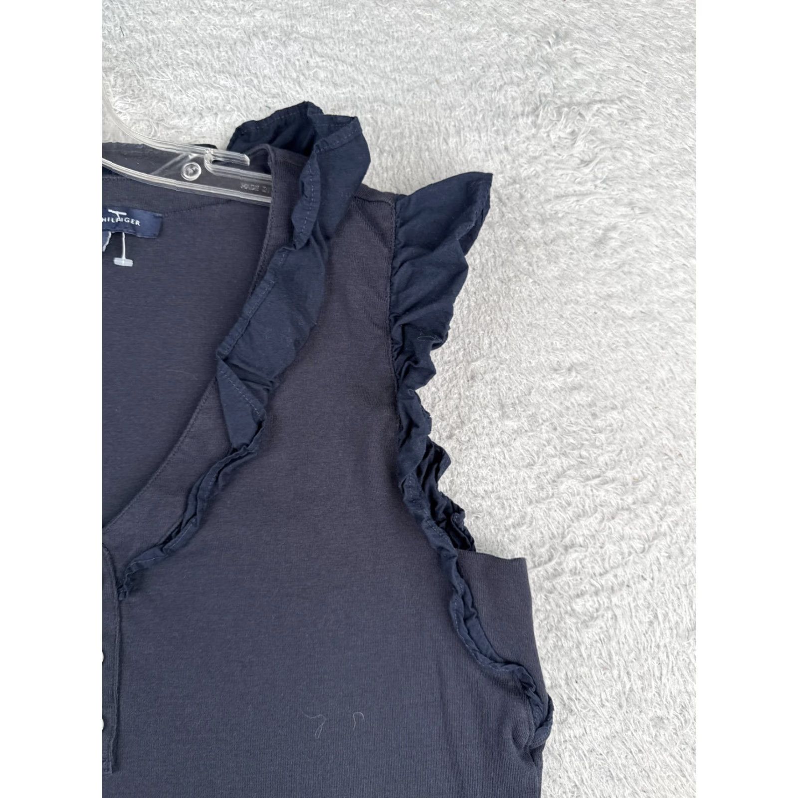 Tommy Hilfiger Tommy Hilfiger Blue Tank Top Women XL V-Neck Ruffle Striped Cotton Casual 80s 90s Size XL / US 12-14 / IT 48-50 - 2 Thumbnail
