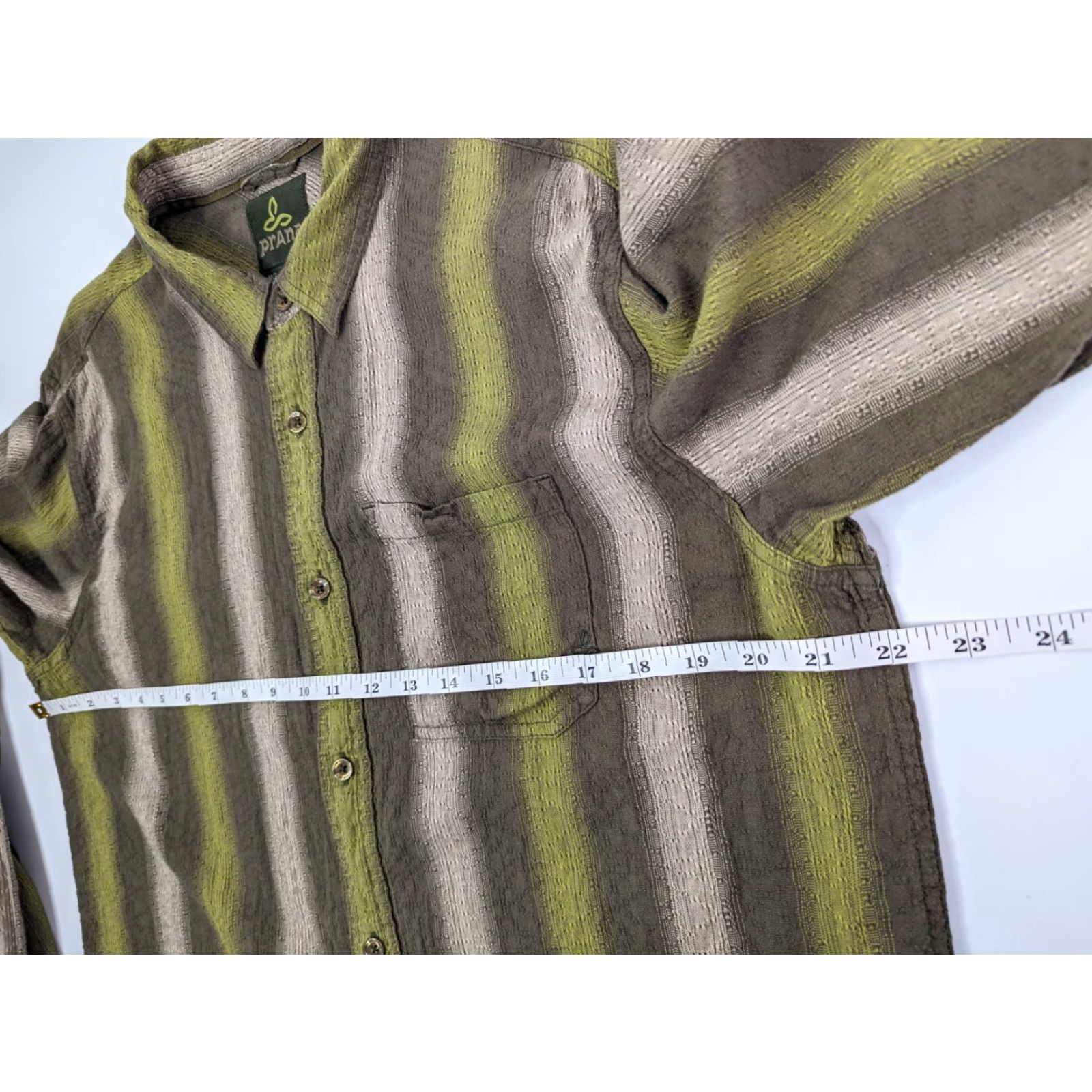 Prana PrAna Men's Size Large Green Brown Textured Long Sleeve Button Up Shirt Outdoors Size US L / EU 52-54 / 3 - 5 Thumbnail