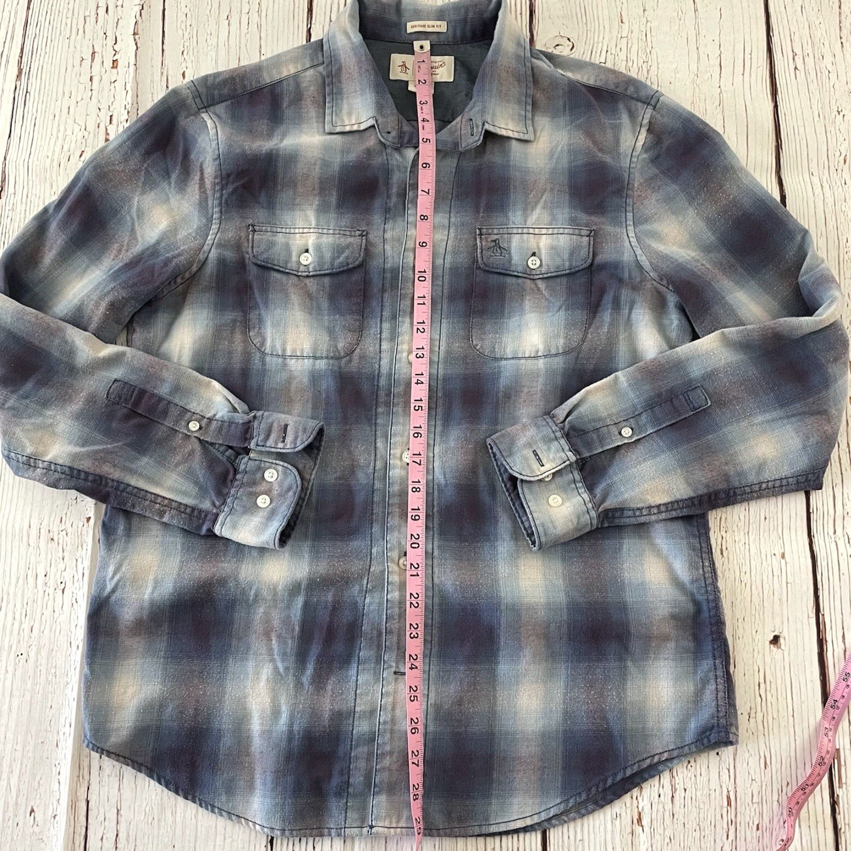 Vintage Penguin Heritage Slim Fit Plaid Long Sleeve Button Front Shirt Men's Large Blue Size US L / EU 52-54 / 3 - 5 Thumbnail