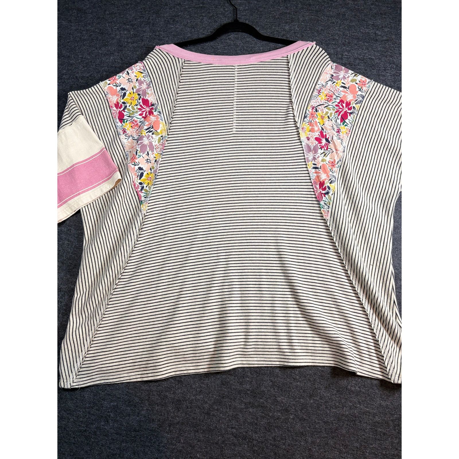 Other Three Bird Nest Striped Floral Sleeve Top Pink Trim #0459 Size L / US 10 / IT 46 - 3 Thumbnail