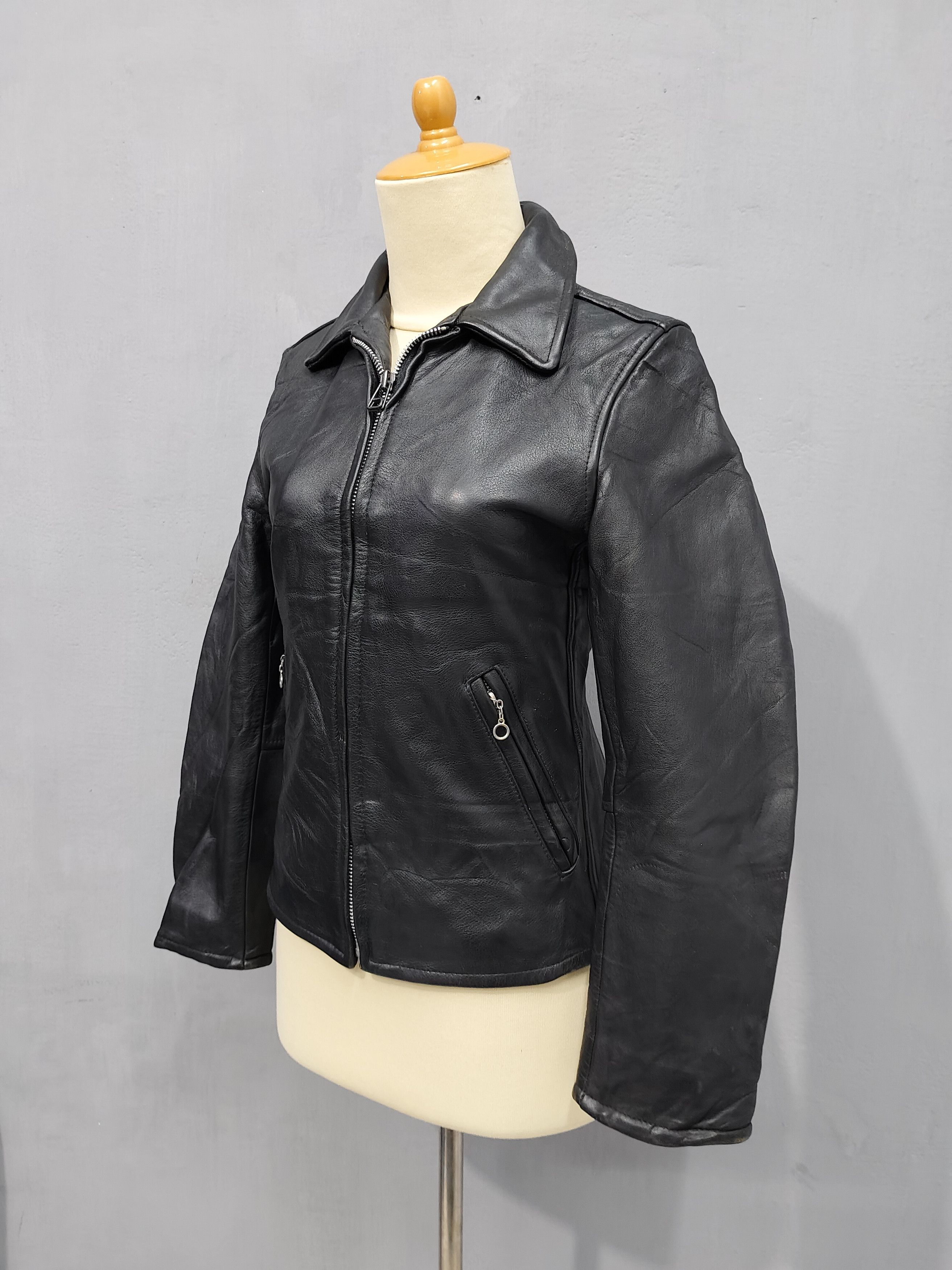 Japanese Brand 90s Dep't 🇯🇵 Raw Minimalist Leather Slim Biker Jacket Size US S / EU 44-46 / 1 - 9 Thumbnail