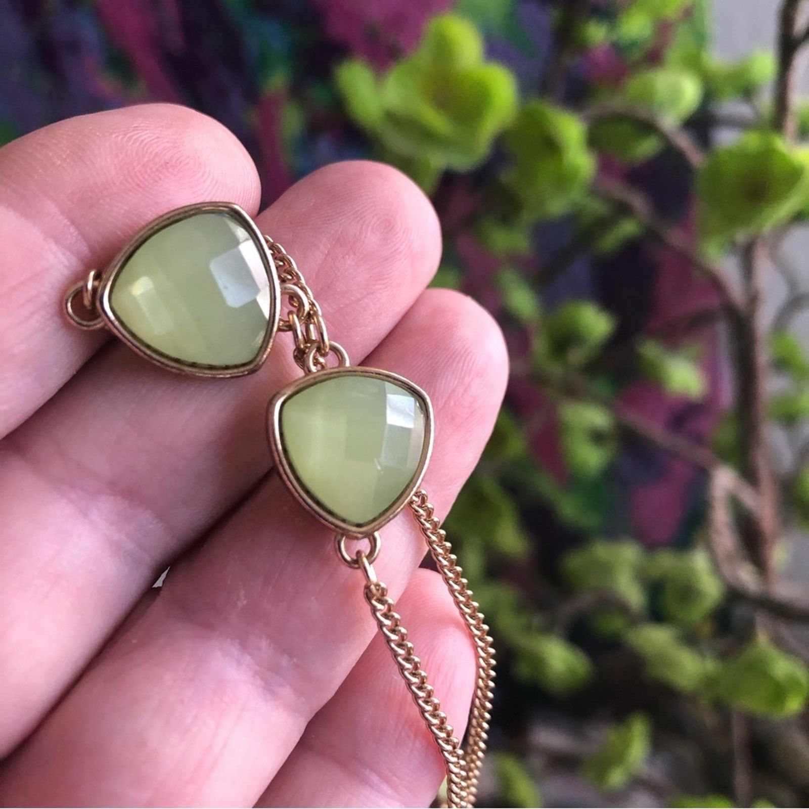 Jewelry Sage green faceted glass accent gold chain necklace Size ONE SIZE - 5 Thumbnail