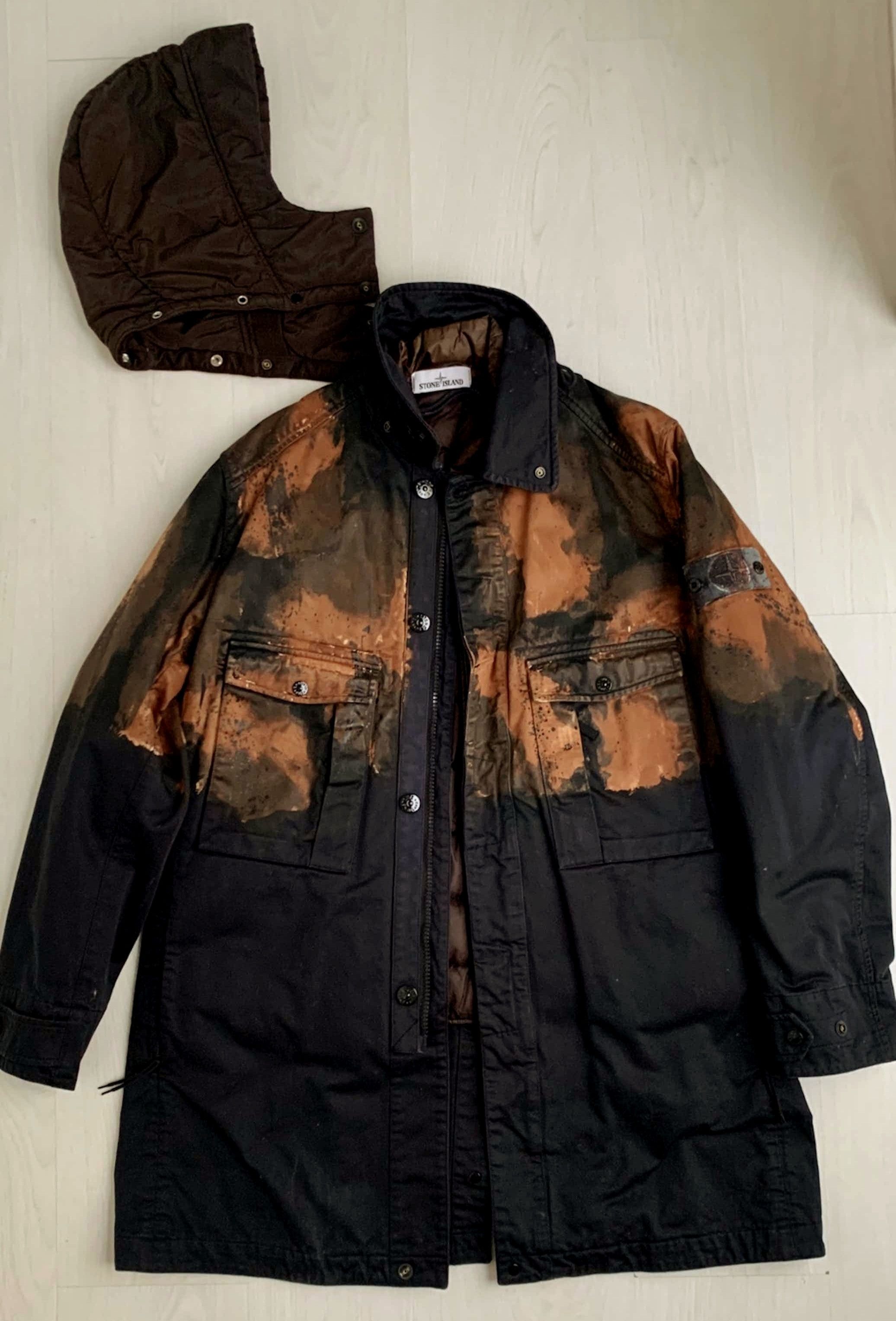 image of Stone Island Tortoise Hand Painted Parka in Black/Orange, Men's (Size Large)