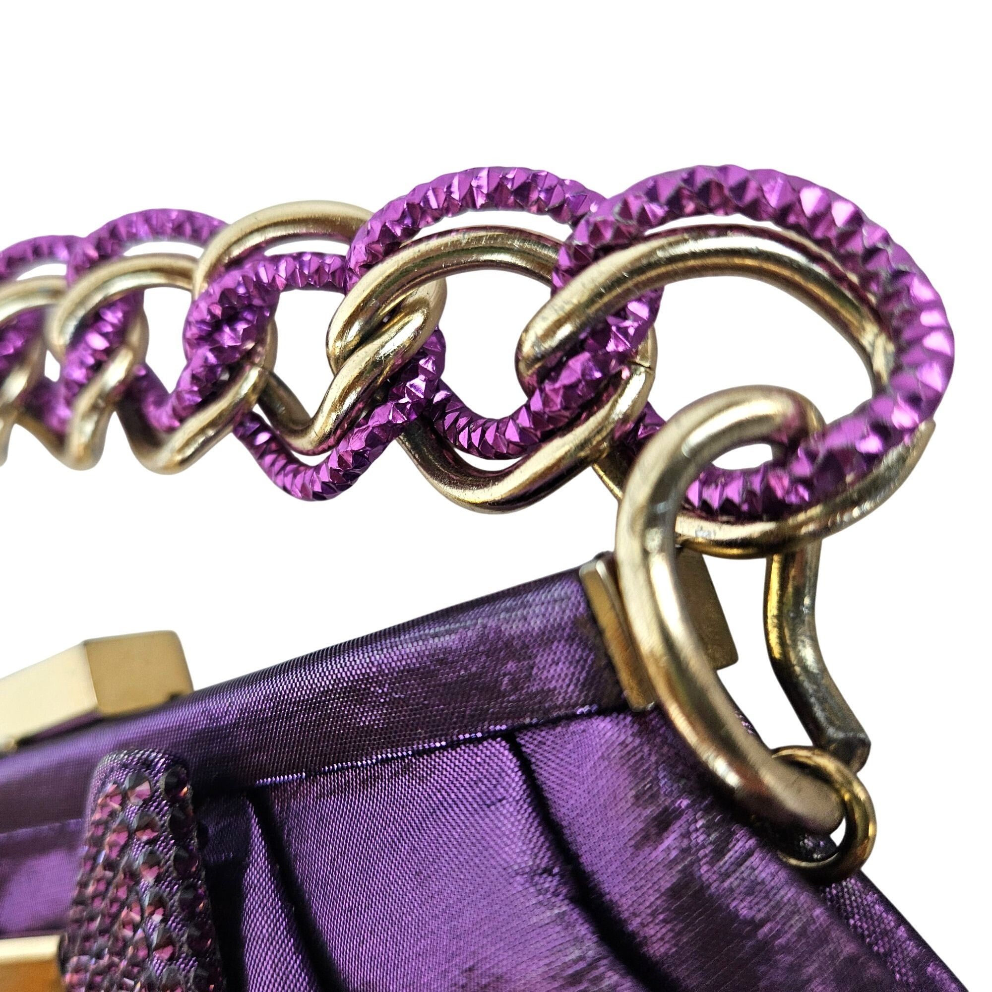 Other Fabiana Mori Italian Purple Satin Evening Bag Rhinestone Bow Size ONE SIZE - 11 Thumbnail