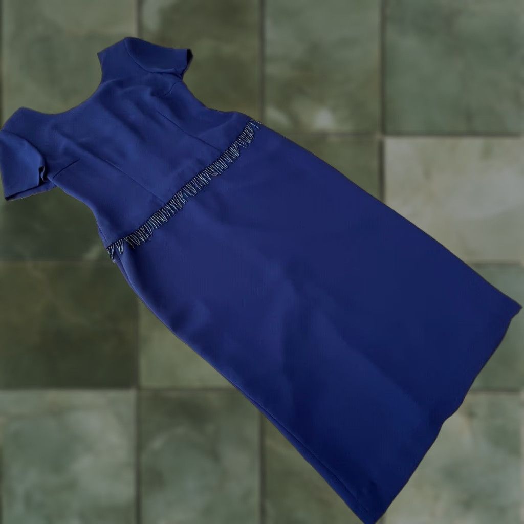 Donna Morgan Donna Morgan Womens Dress Petite 6 Navy Blue Short Sleeve Beaded Dressy Midi Dress Size 28" / US 6 / IT 42 - 1 Thumbnail