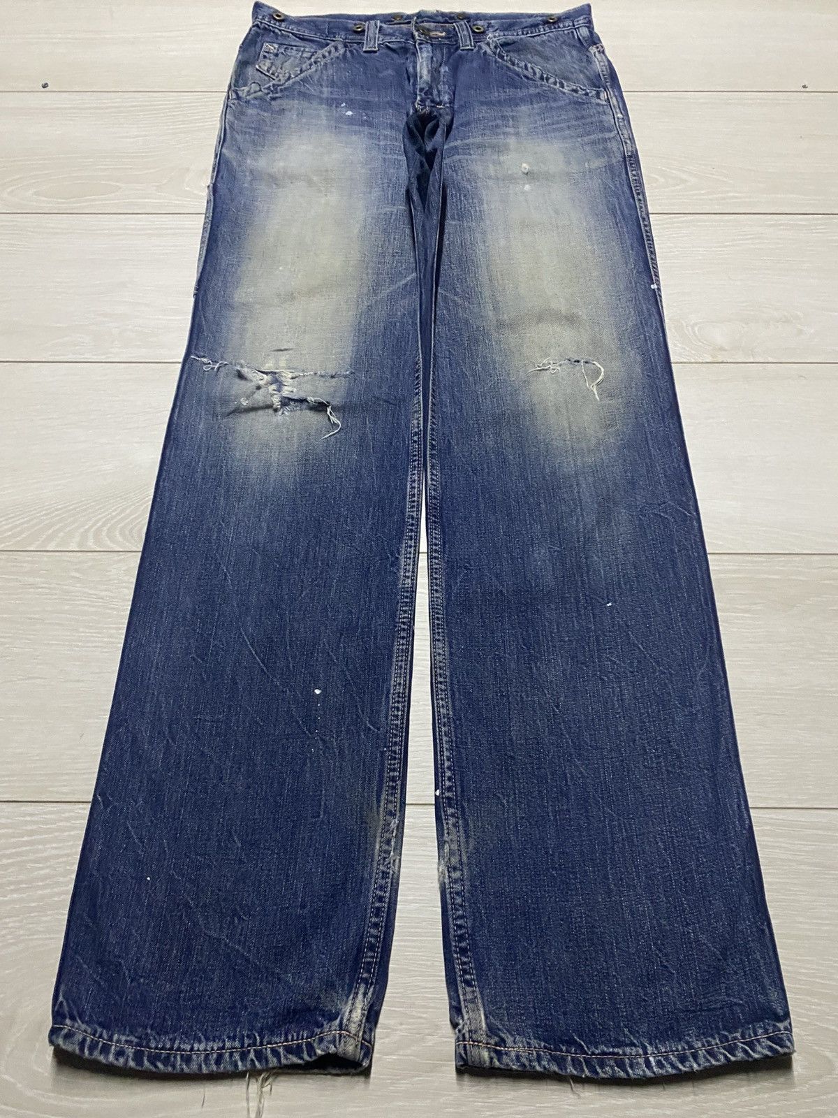 Lee Vintage Lee Union Made Blue Wash Paint Splatter Loose Jeans Size US 31 - 1 Thumbnail