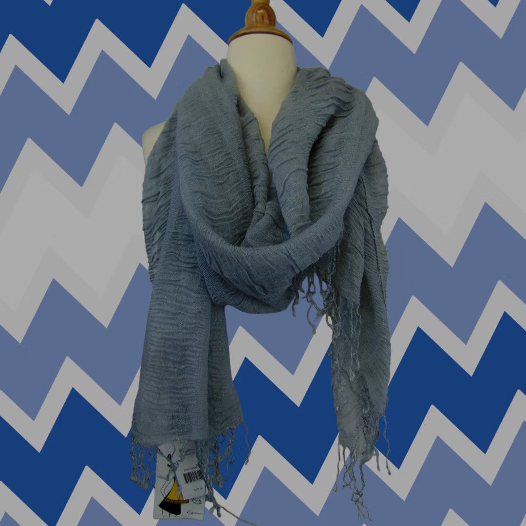 Vintage Cejon Scarf Women Knit Acrylic Fringe Wrap Gray #2094 Size ONE SIZE - 1 Thumbnail