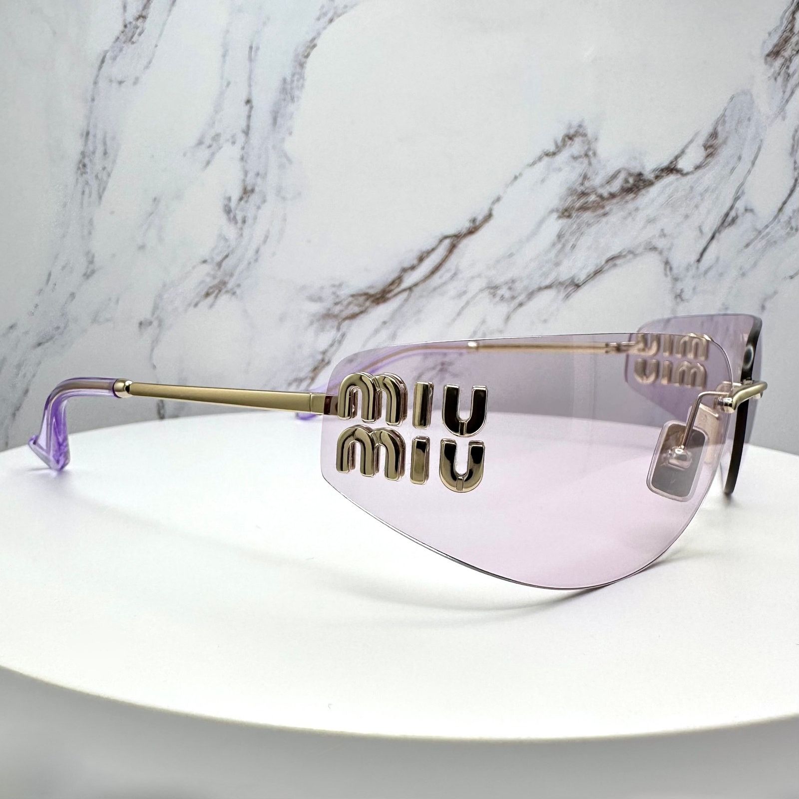 New MIU MIU Sunglasses Gold Pink Wrap AUTHENTIC Runway 2025