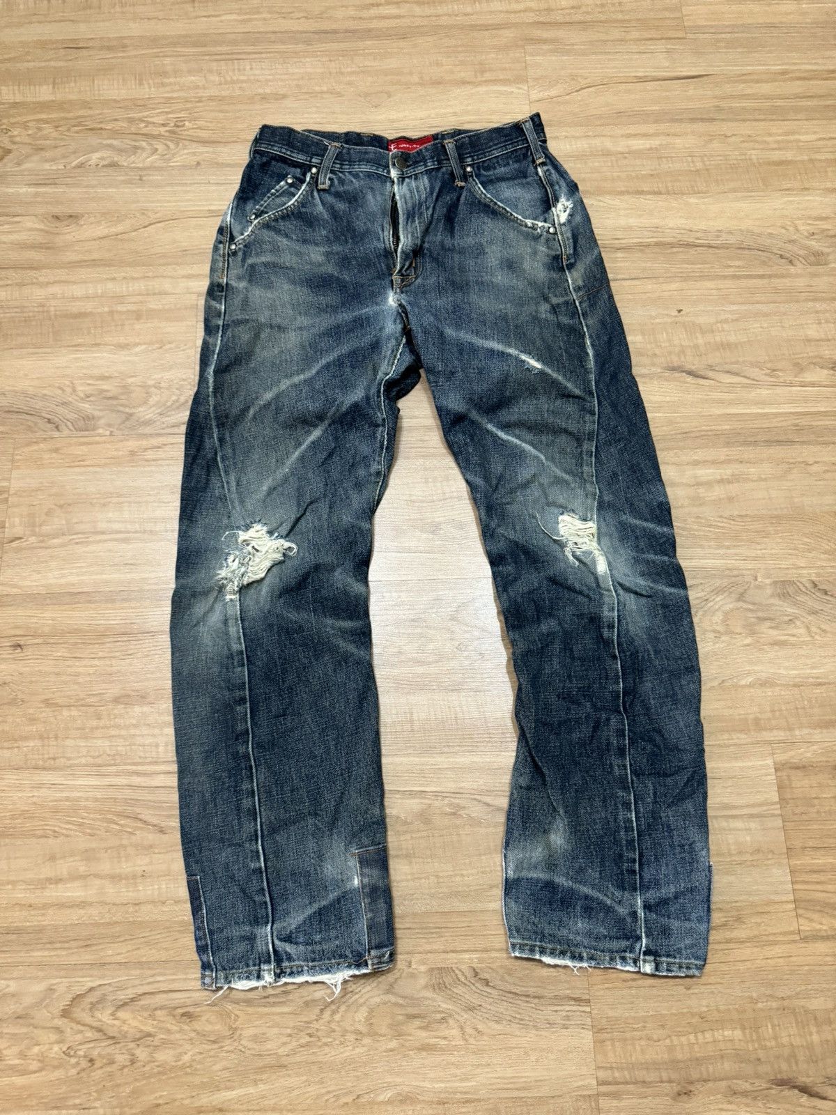 image of Vintage Edwin E Function Distressed Jeans in Blue, Men's (Size 30)