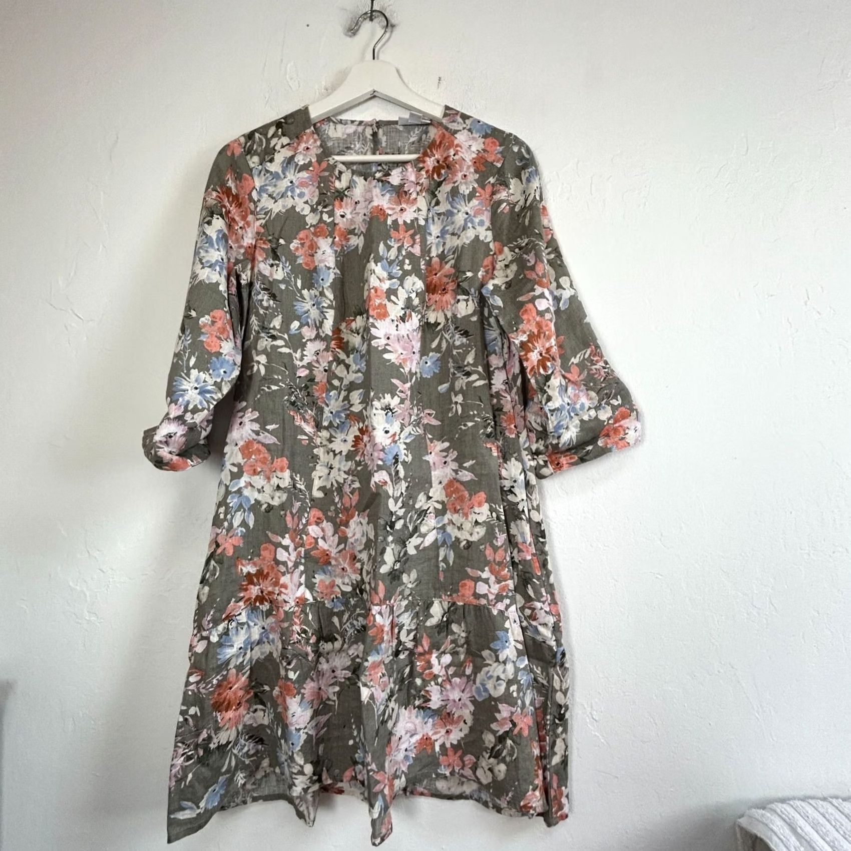 J. Jill J.Jill Love Linen Caraway Floral Dress Small Petite Green 3/4 Sleeve A-Line Womens) Size S / US 4 / IT 40 - 2 Thumbnail