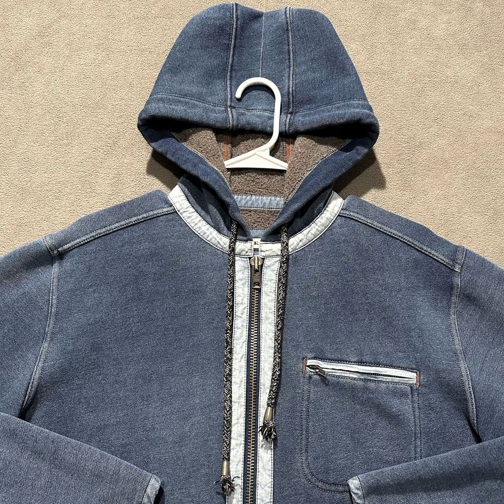 Vintage 32 Bar Blues Jacket Mens Large Blue Hooded Full Zip Lined Casual Spring Fall Size US L / EU 52-54 / 3 - 7 Thumbnail