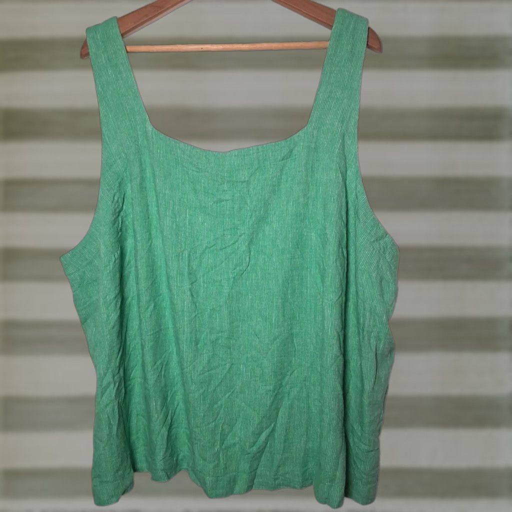 Vintage A New Day Tank Top 3X Plus Linen Rayon Green Striped Sleeveless Tank Women Size XXL / US 16-18 / IT 52-54 - 1 Thumbnail