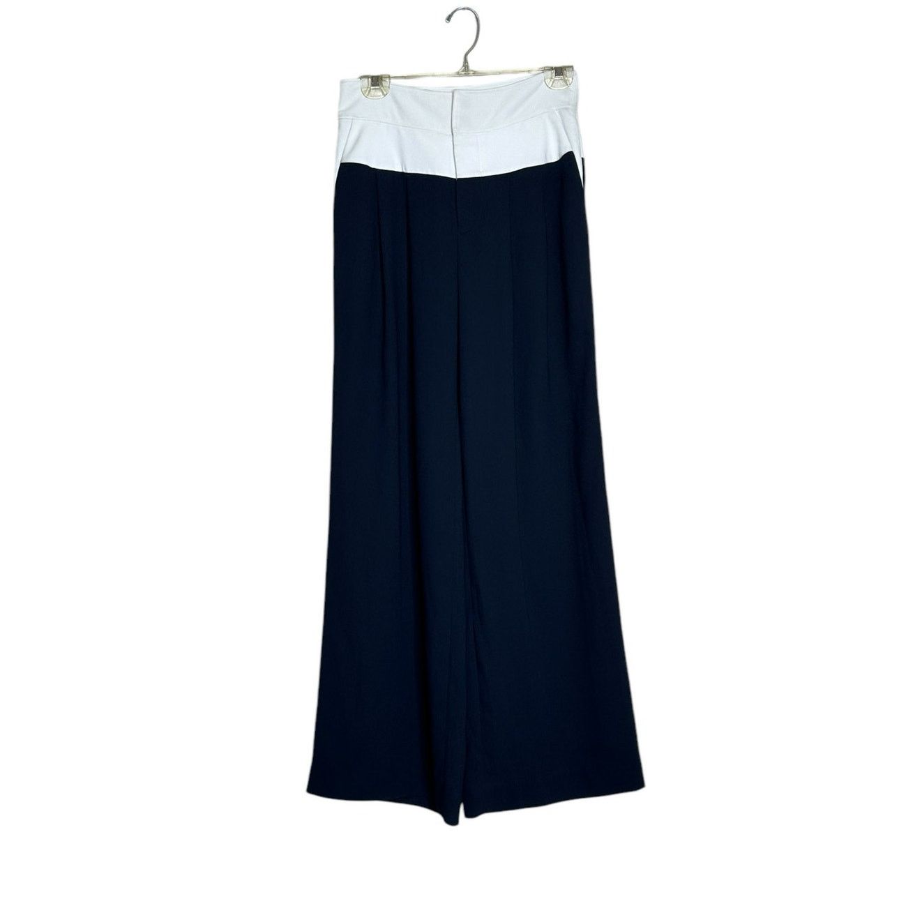 Joie JOIE white navy wide leg high rise pleated pants size 4 Size 27" / US 4 / IT 40 - 1 Thumbnail