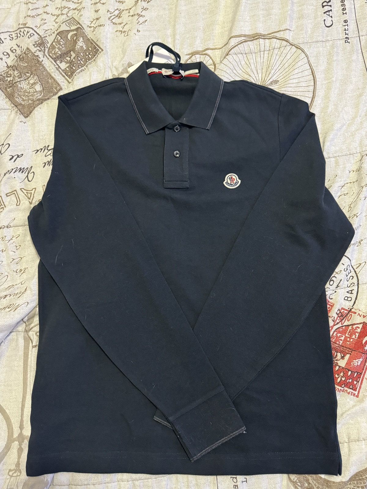 image of Moncler Longlseeve Polo in Navy, Men's (Size Small)