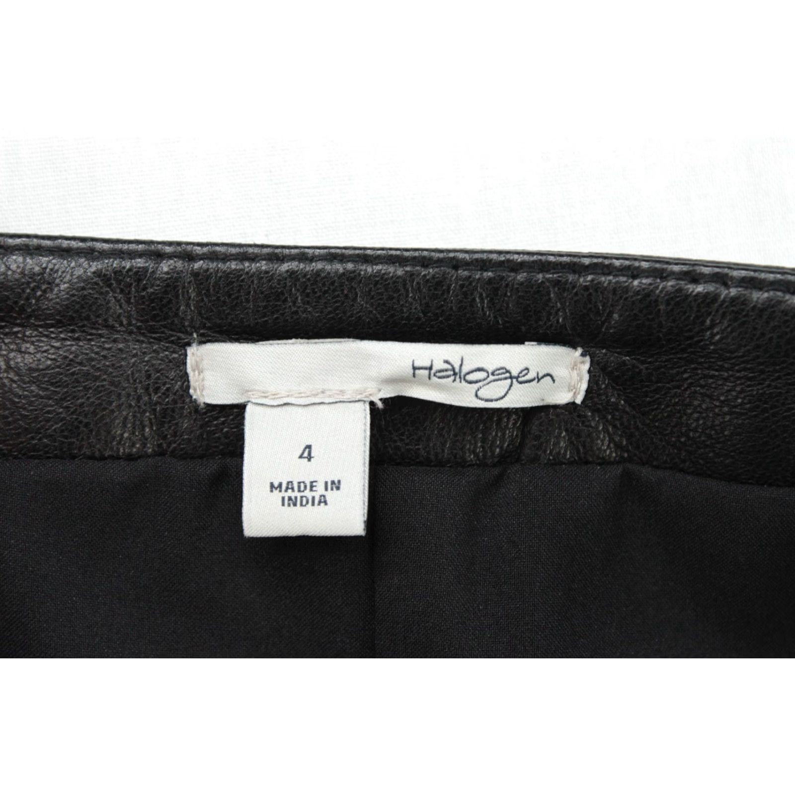 Vintage Halogen Leather Skirt Womens 4 Black A-Line Knee Length Zip Lined office - 80s 90s Grunge Punk Retro Rock Workwear Size 27" / US 4 / IT 40 - 4 Thumbnail