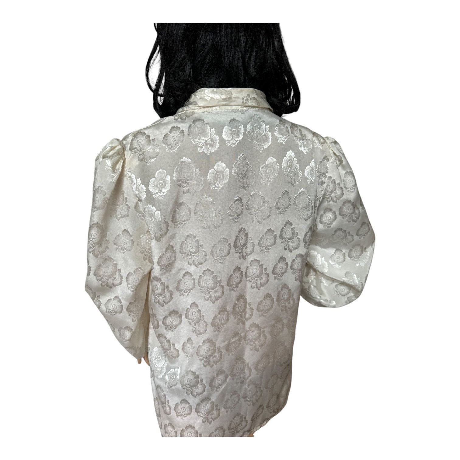 Vintage Vtg JOZELL Puff Sleeve cream print blouse necktie 9/10 Size M / US 6-8 / IT 42-44 - 6 Thumbnail