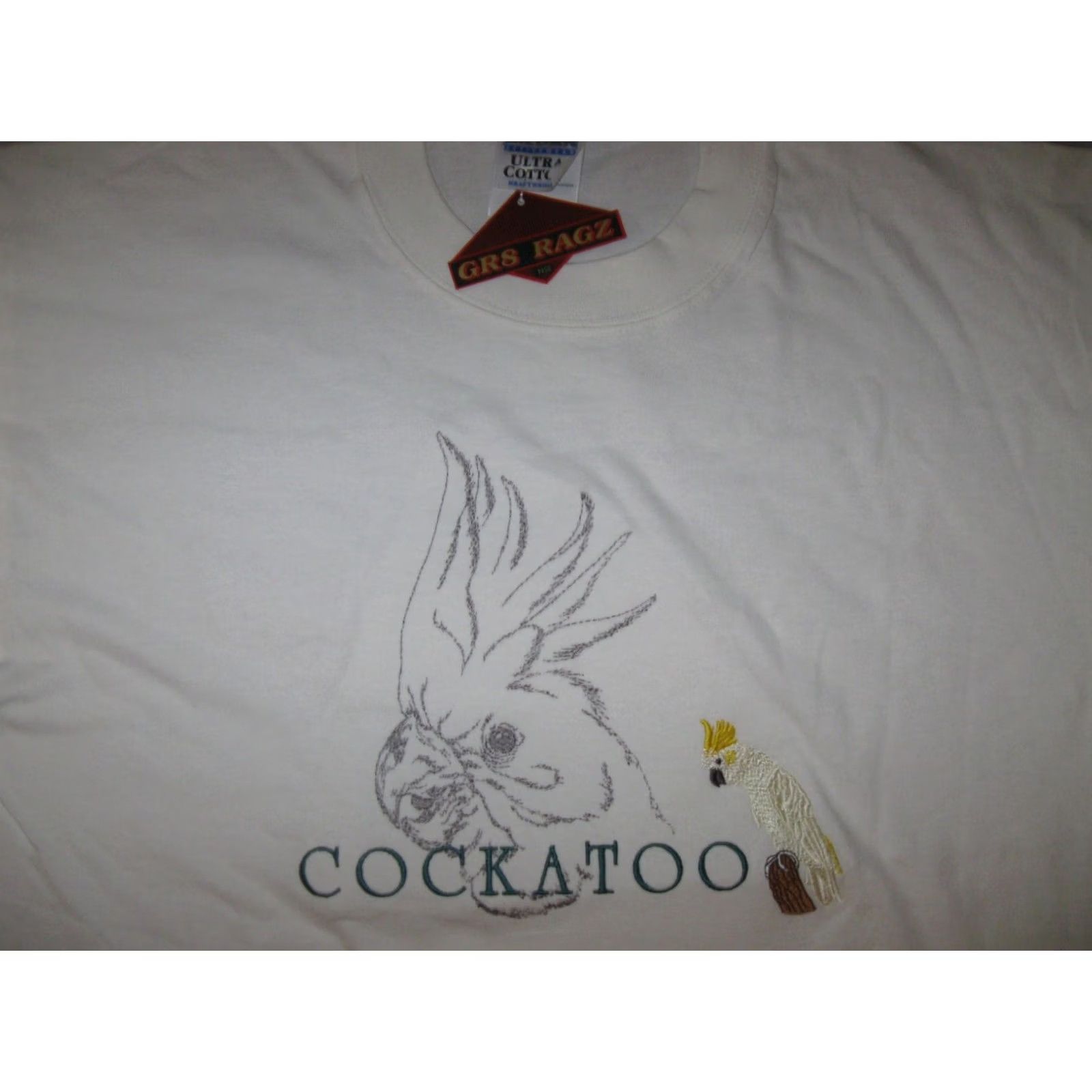 Vintage GR8 Ragz Cockatoo T-Shirt Adult Large White Cotton Embroidered Casual Bird Theme Men Women Unisex Size L / US 10 / IT 46 - 3 Thumbnail