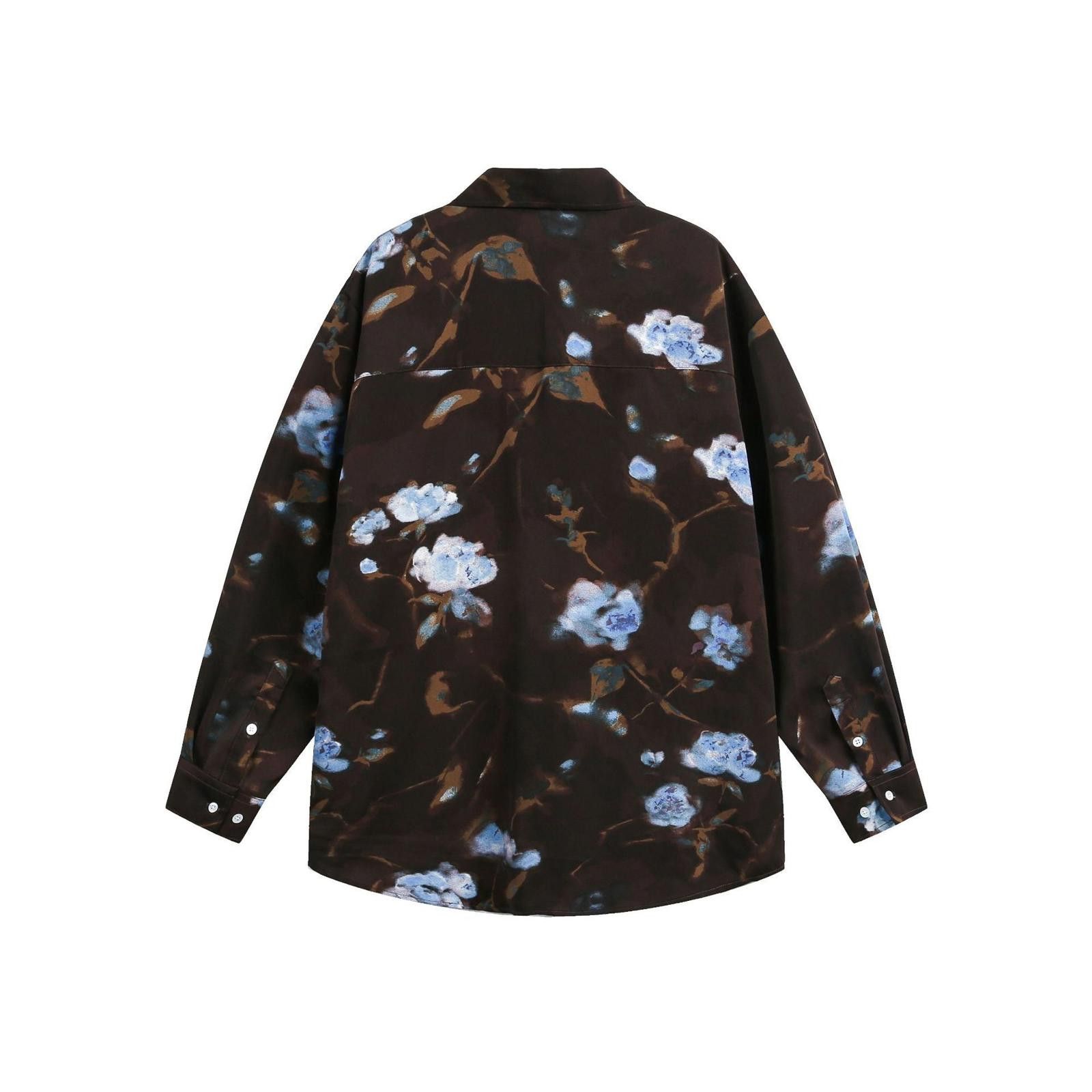 Japanese Brand Brown Floral Print Long Sleeve Shirt, Relaxed Fit Shirt Size US XL / EU 56 / 4 - 2 Thumbnail