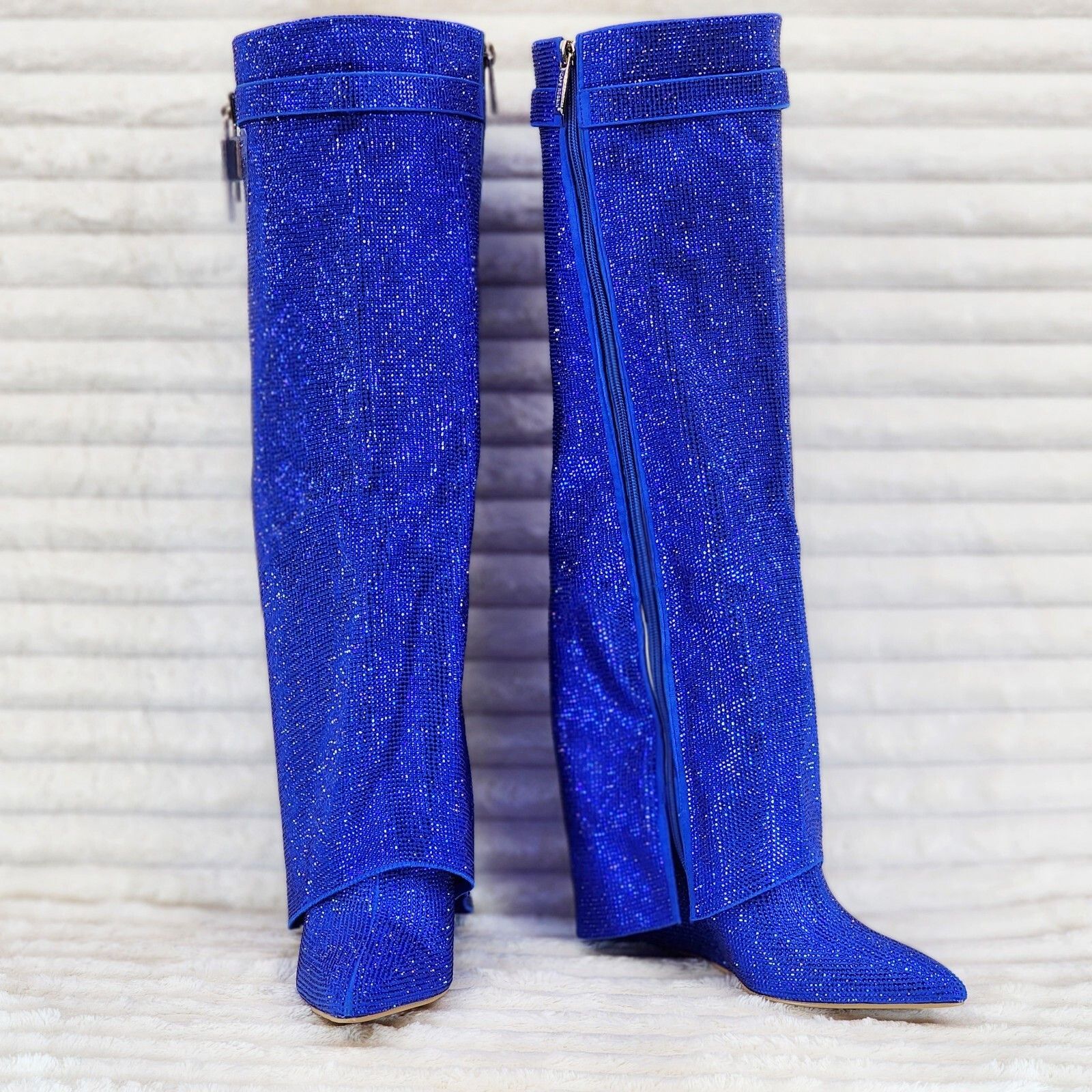 Super Sparkle Sharky Skirted Fold Over Wedge Heel Knee Boots