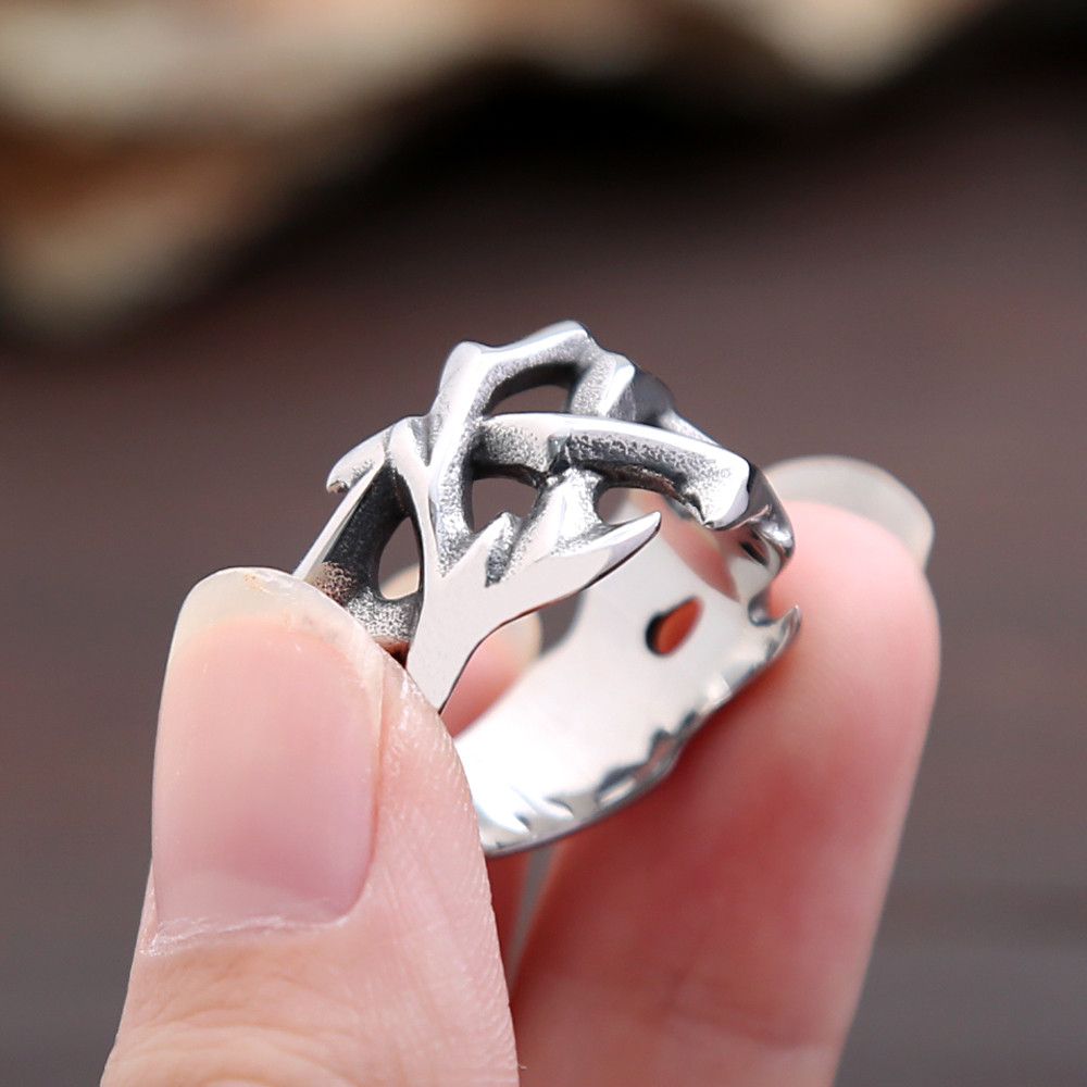 Vintage SIZE 10 Hollow Out Design Crown of Thorns Steel Ring Size ONE SIZE - 4 Thumbnail