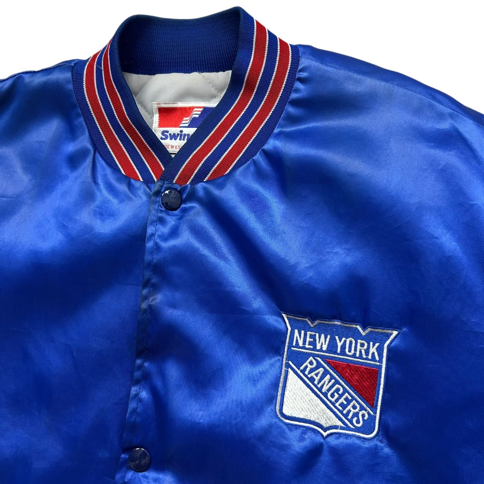 NHL VTG 90s NEW YORK RANGERS SWINGSTER SATIN JACKET SPELL OUT L Size US L / EU 52-54 / 3 - 4 Thumbnail