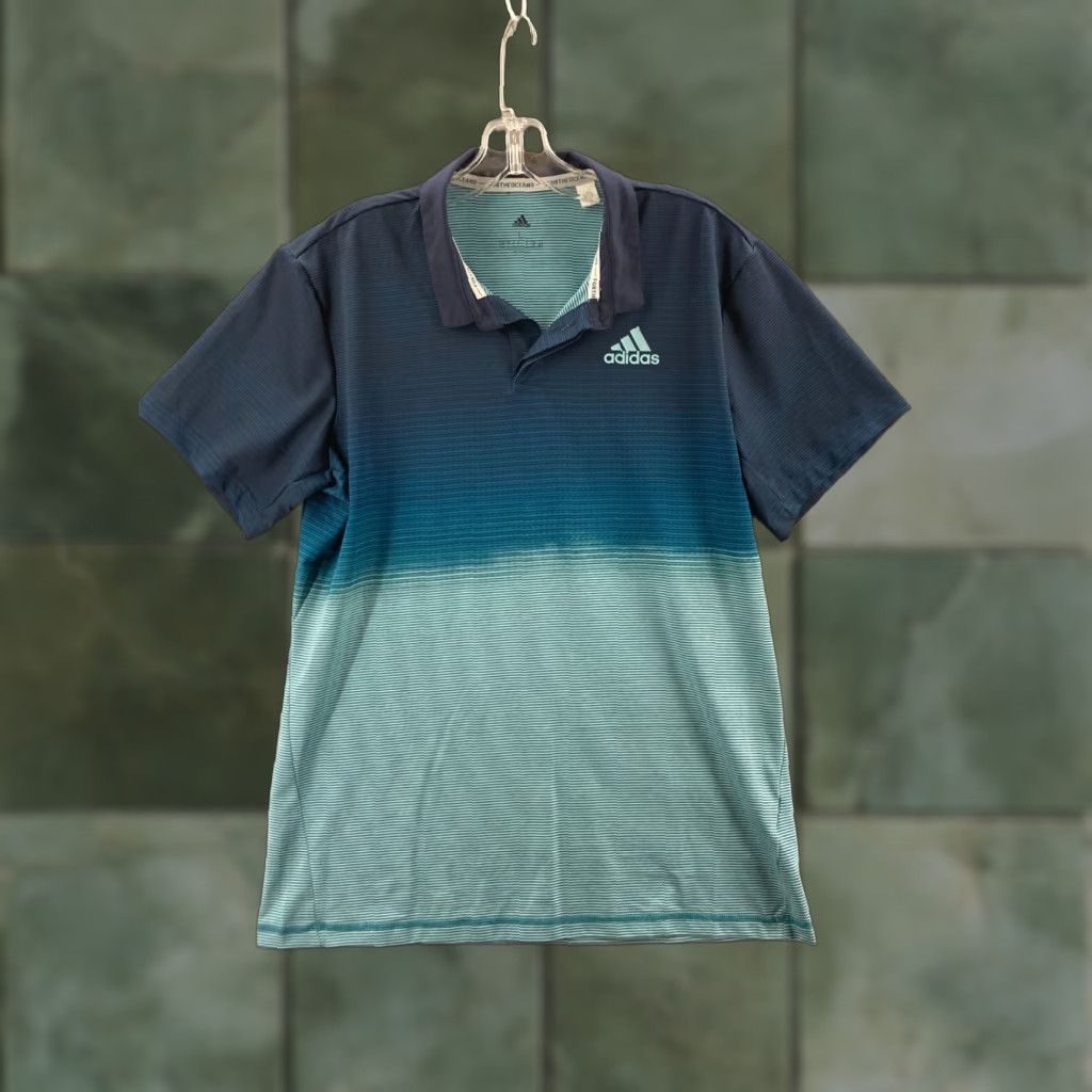 Adidas Adidas Golf Polo Shirt Mens Large Blue Striped Polo Shirt Golf Casual Short Sleeve Collared Size US L / EU 52-54 / 3 - 1 Thumbnail