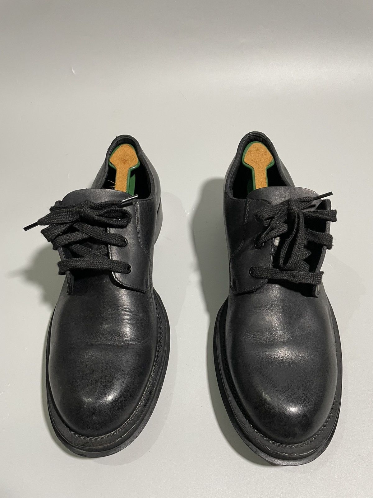 Prada Mens Welt-Sewn Black Leather Lace Up Derby Shoes