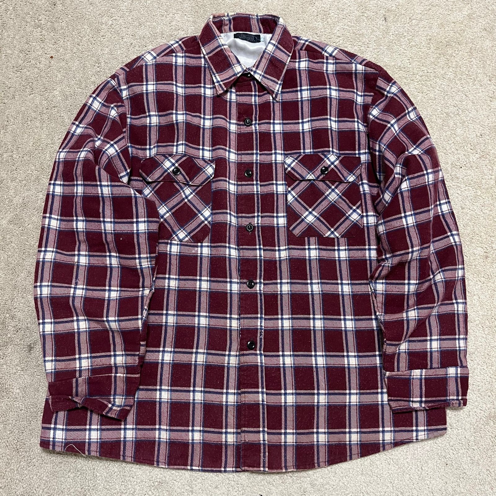Sears Vintage 80s 90s Sears Lined Preppy Red Flannel Button Up XL Size US XL / EU 56 / 4 - 1 Thumbnail