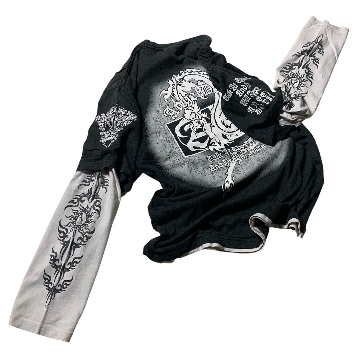 Japanese Brand 🕺Y2k Style Angel Devil Dragon Double Layerd Longsleeve Size US L / EU 52-54 / 3 - 6 Thumbnail