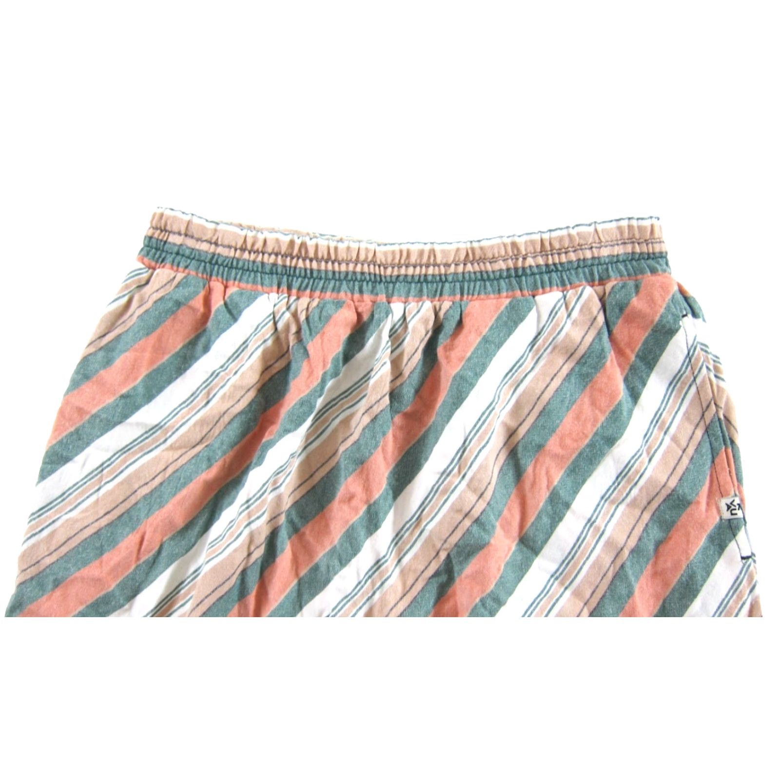 KAVU KAVU Skirt XS Elastic Waist Pocket Striped 100% Rayon Green Pink Beac h Maxi Knee Length Womens Size 26" / US 2 / IT 38 - 4 Thumbnail