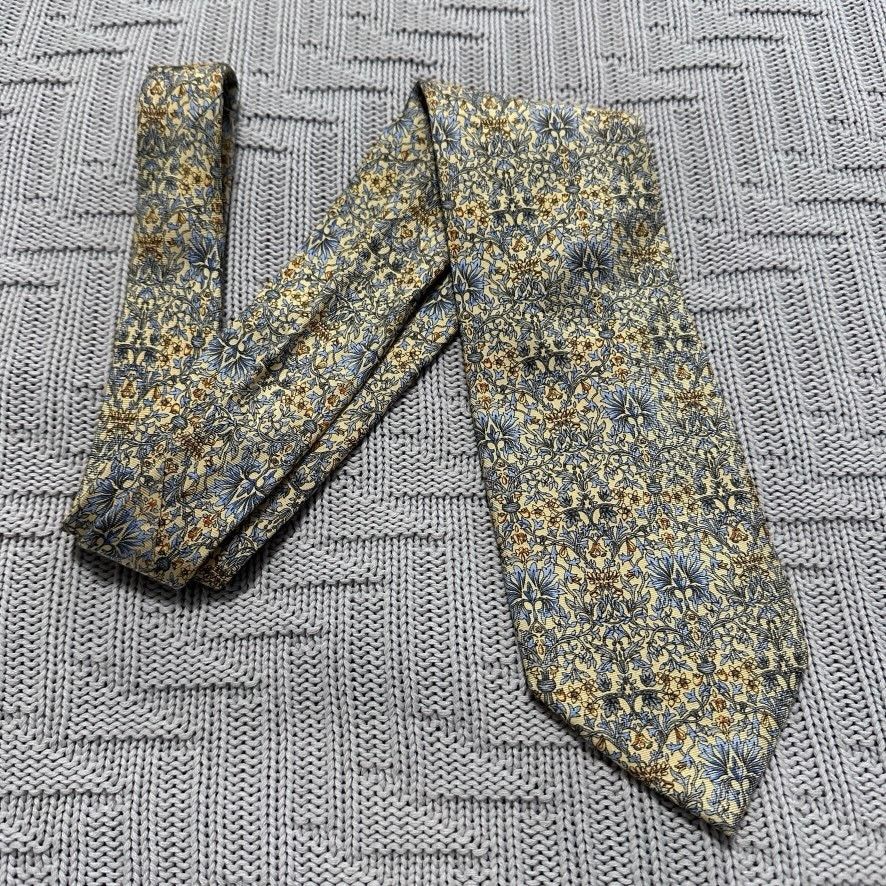 Vintage Vintage MET blue and yellow floral silk tie Size ONE SIZE - 1 Thumbnail