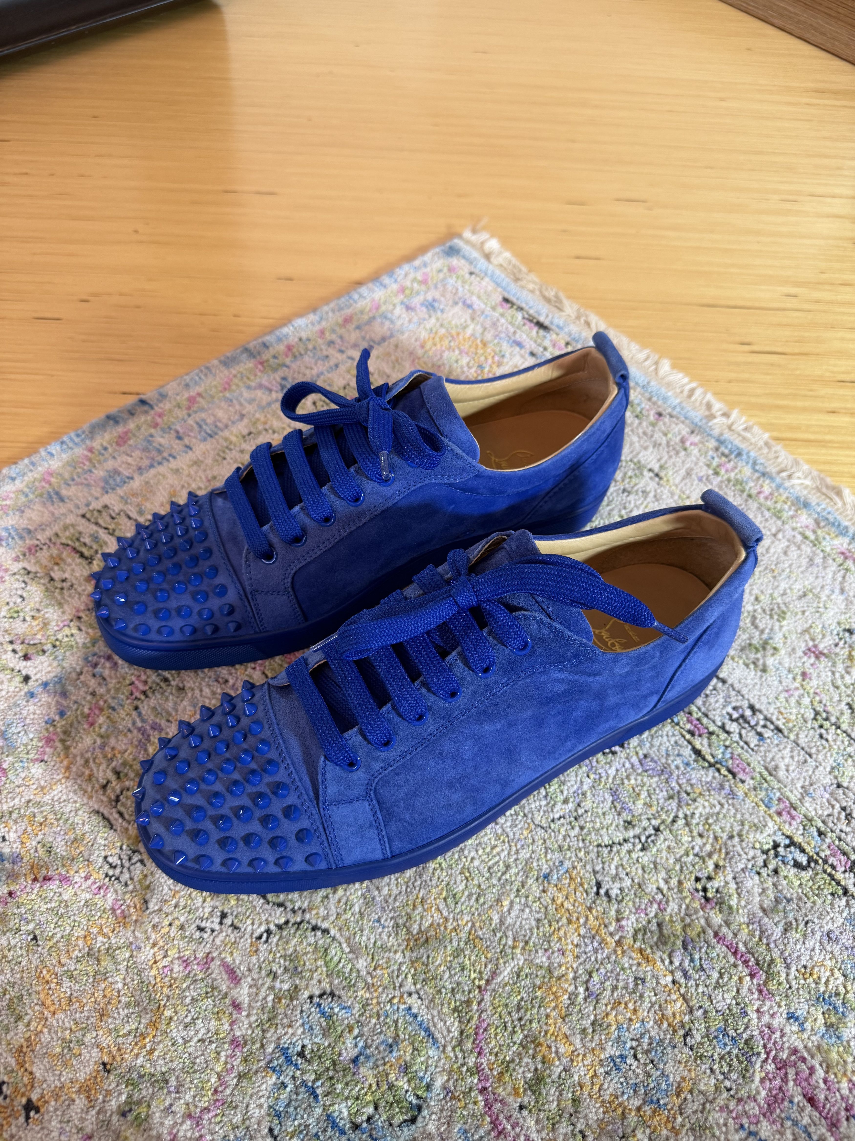 Christian Louboutin Christian Louboutin Blue Suede Louis Junior Spikes Sneakers Size US 12 / EU 45 - 1 Thumbnail