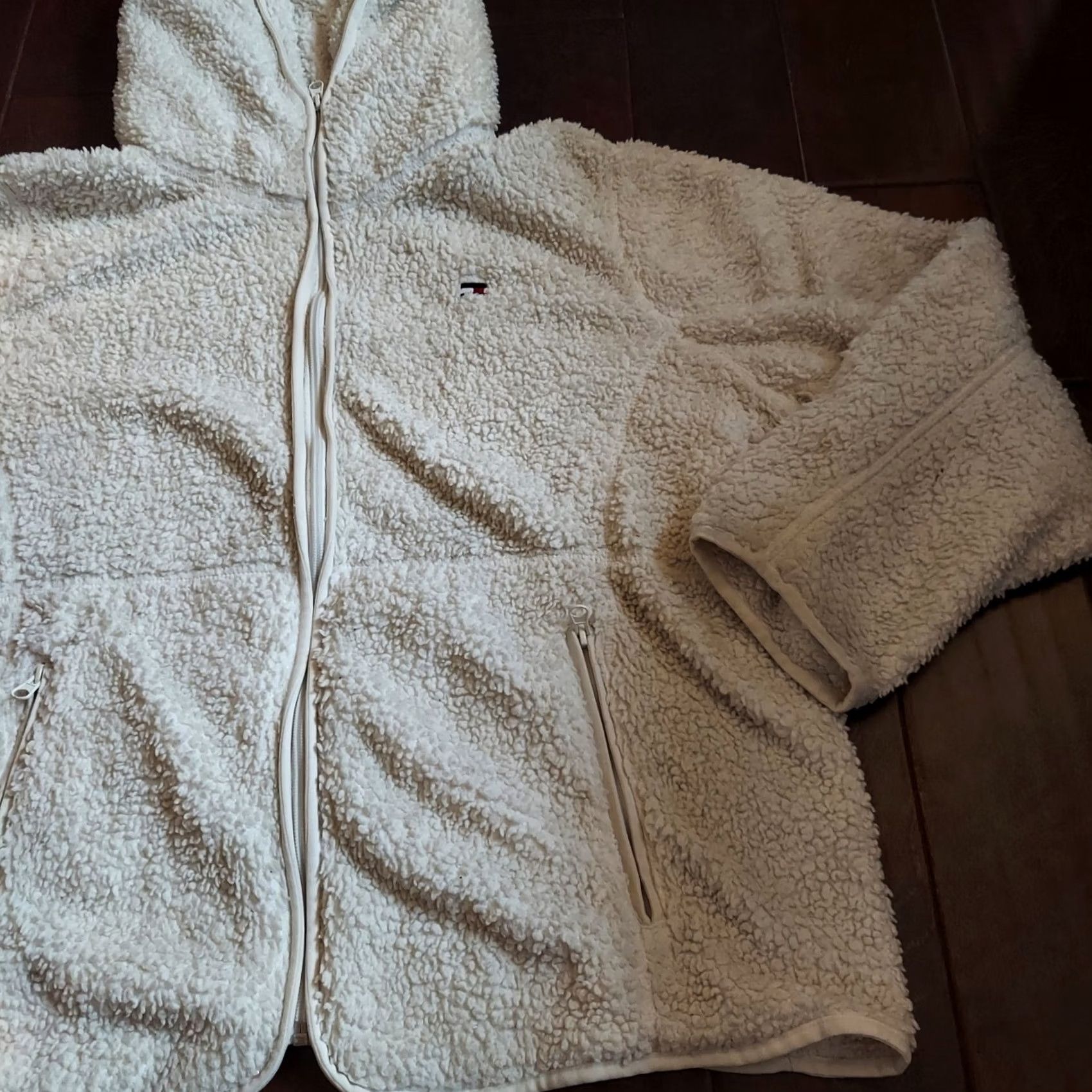 Tommy Hilfiger VINTAGE Tommy Hilfiger Hoodie Pullover White 2XL Mens Regular Zip Sherpa Winter Fall Size XXL / US 16-18 / IT 52-54 - 3 Thumbnail