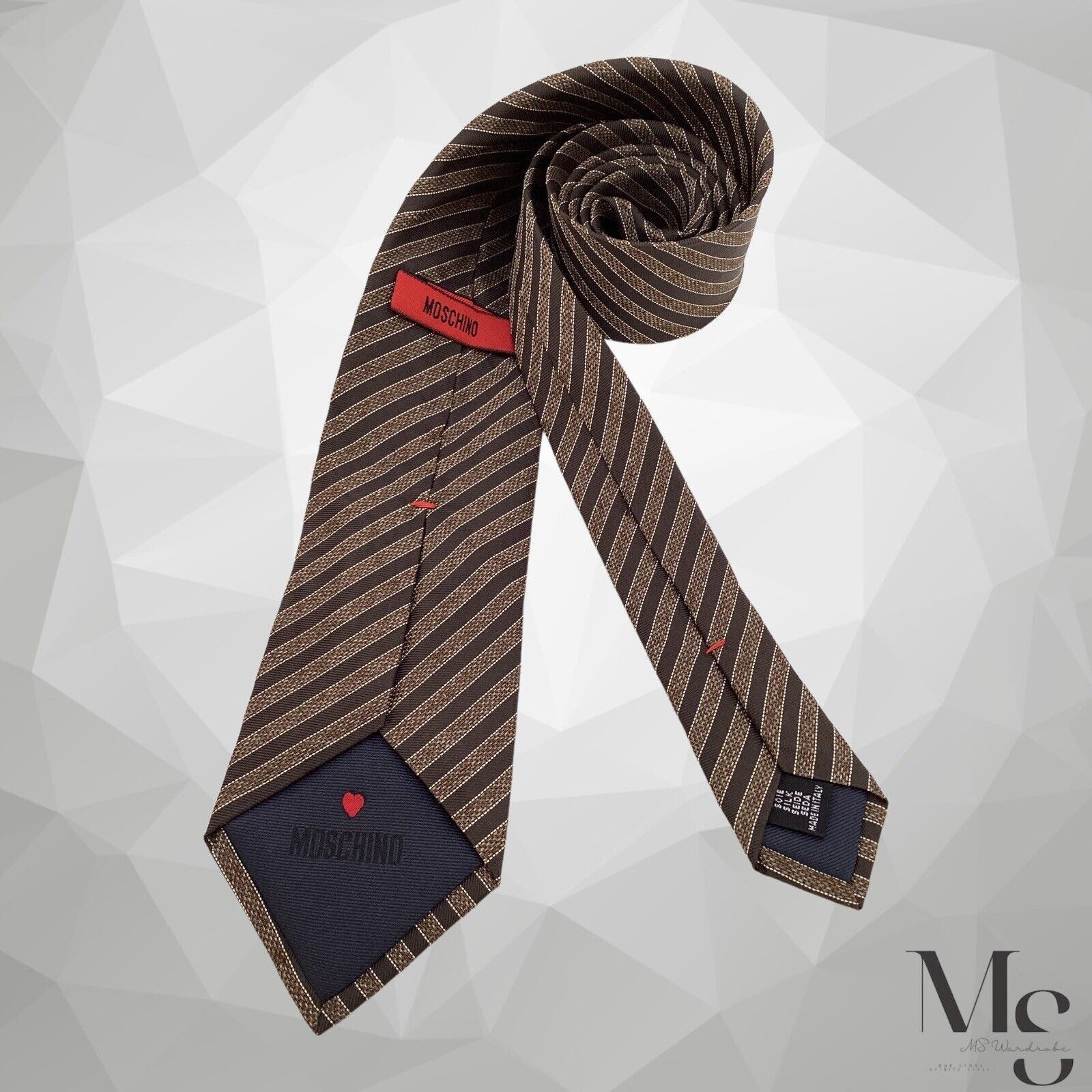 Moschino MOSCHINO XL Brown Striped Silk Tie Made In Italy W:3" EX CON Size ONE SIZE - 2 Thumbnail