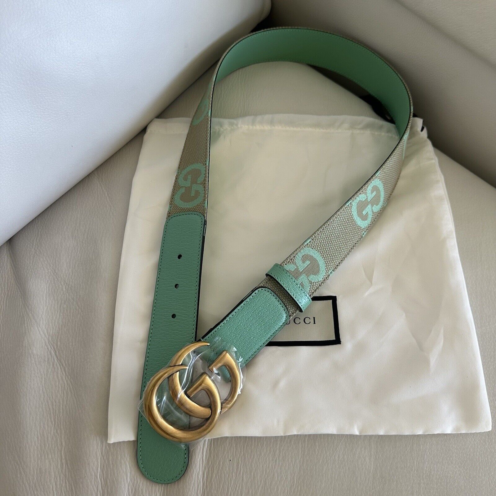 Gucci NEW Gucci GG Marmont Jumbo GG Belt Beige/Mint Size 85 inch 3 Size ONE SIZE - 9 Thumbnail