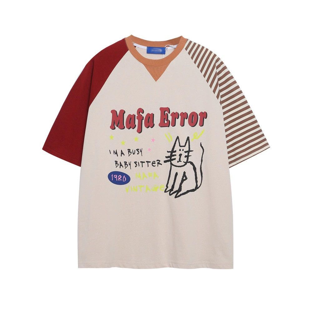 Vintage American style irregular cartoon cat patchwork t-shirt Size US M / EU 48-50 / 2 - 1 Thumbnail