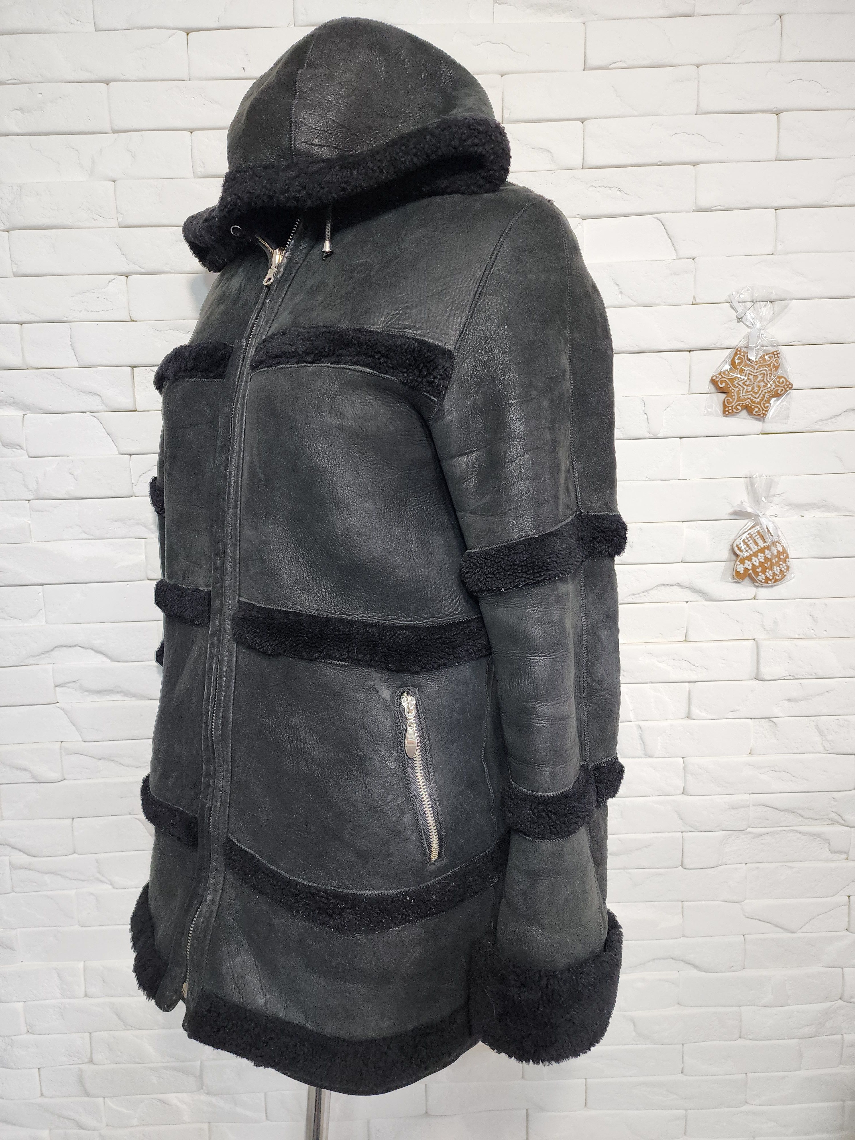 Furla Black Sheepskin Coat: Women's Genuine Fur Hooded Jacket Size L / US 10 / IT 46 - 2 Thumbnail