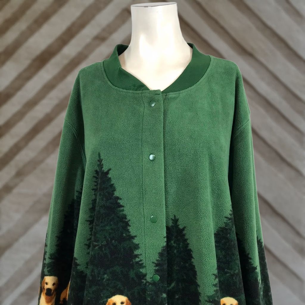 Blair Blair Green Fleece Jacket Womens 3XL Snap Front Dogs Pine Trees Cardigan Coat Winter Fall Casual Plus Size Green Size XXL / US 16-18 / IT 52-54 - 1 Thumbnail
