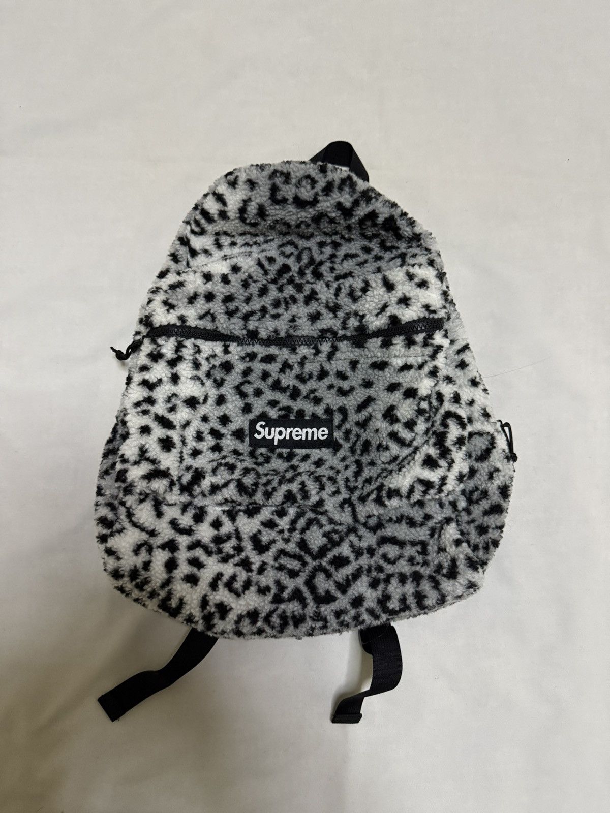 Pre-owned Supreme Leopard Fleece Backpack Bag White Black