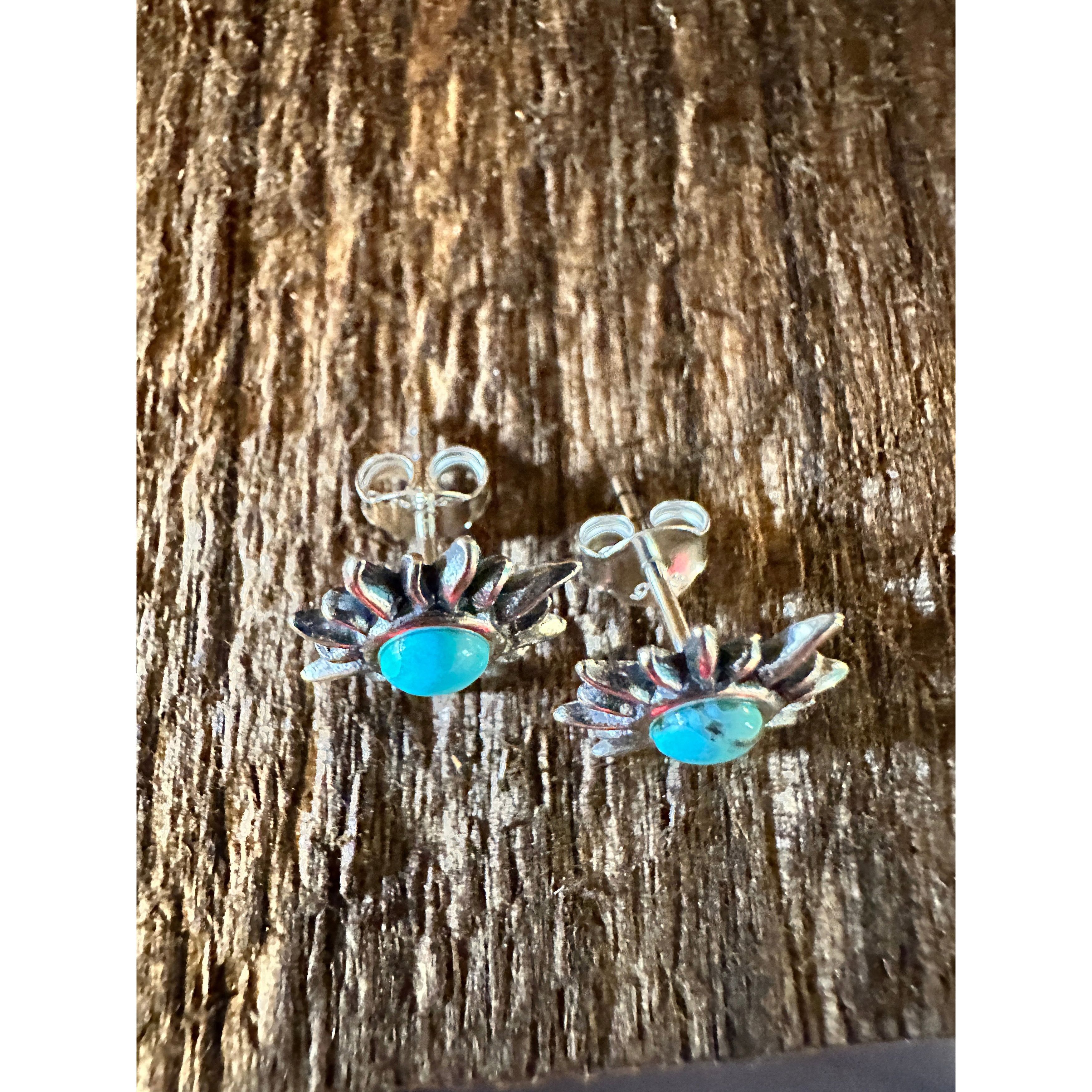 Other Navajo Sunburst Turquoise Earrings in Sterling Silver - Eleg Size ONE SIZE - 3 Thumbnail