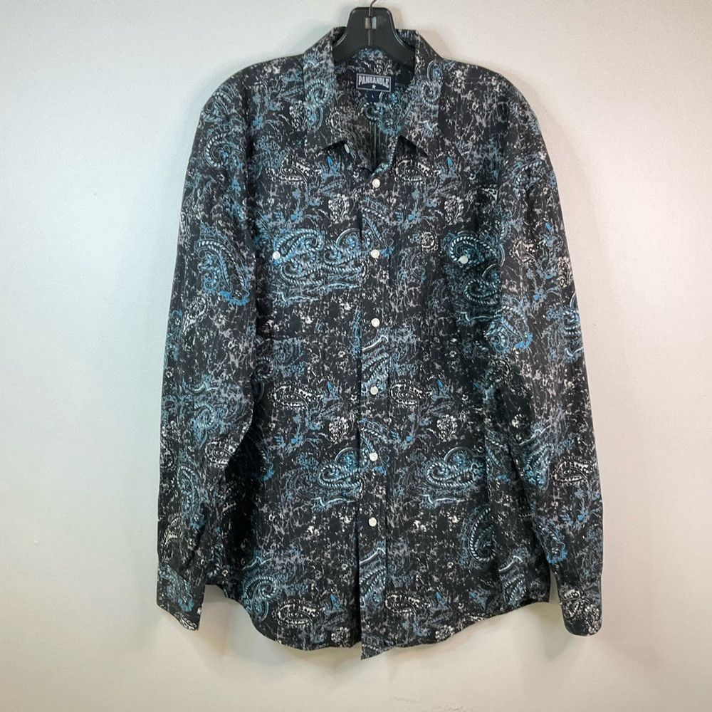 Ghetto Rodeo × Panhandle Slim PANHANDLE Black Blue Paisley Western Yoke Pearl Snap LARGE Size US L / EU 52-54 / 3 - 2 Thumbnail