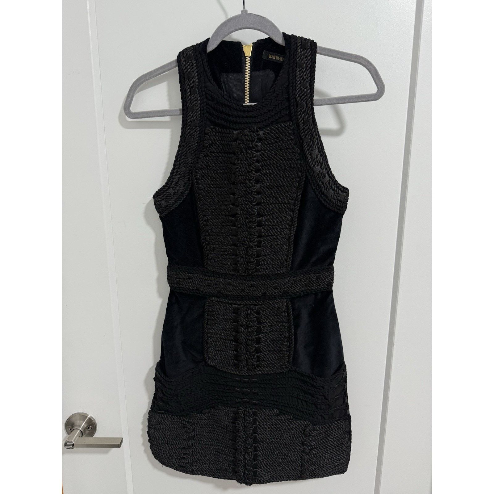 H&M Balmain x H&M Black Rope Embroidered Velvet Mini Dress US 4 Size S / US 4 / IT 40 - 4 Thumbnail